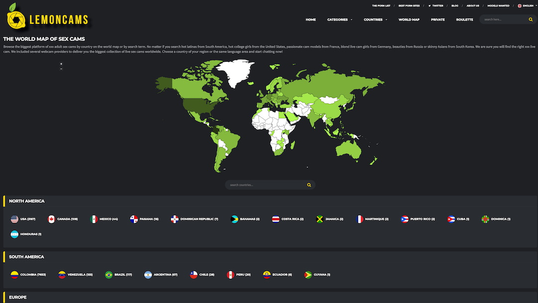 Wold Map With Sex Cam Rooms By Country